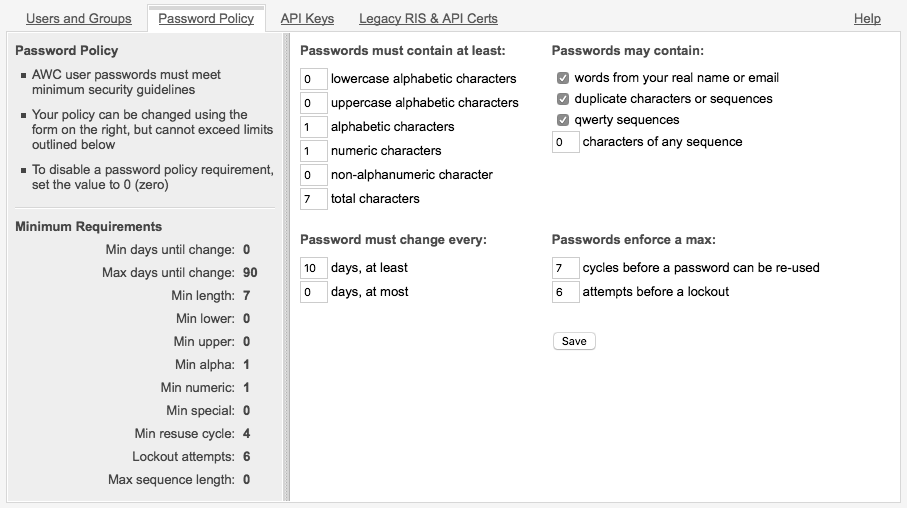 Password Policy Configuration