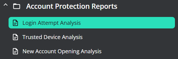 Screenshot of the Account Protection Reports old user interface showing the selection for the Login Attempt Analysis report.