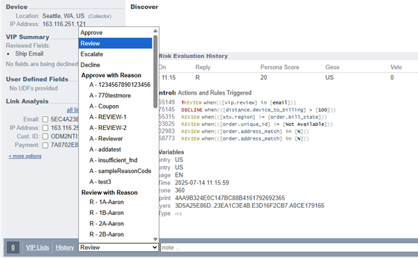 A screenshot that shows the decision options for a case in Command.