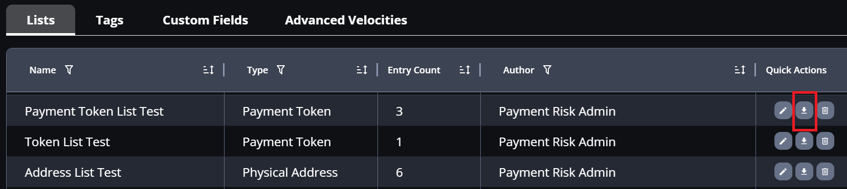 Screenshot that highlights the Export icon.