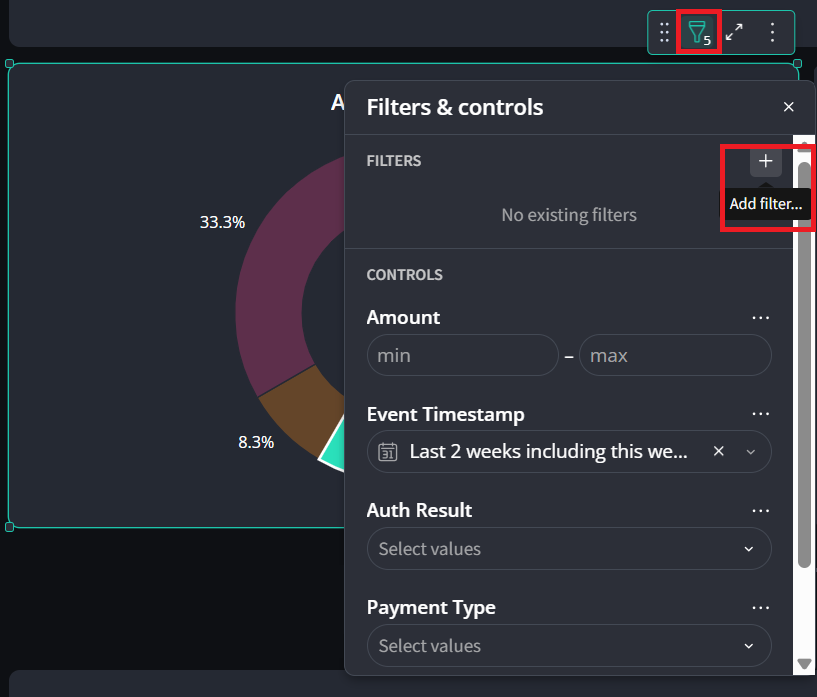 A screenshot that shows the Add filter menu item.