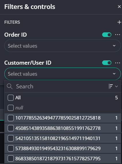 A screenshot that shows the numeric values in the Filters menu.
