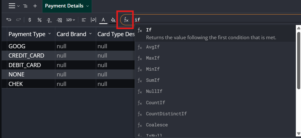 A screenshot that highlights the fx bar.