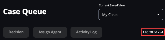 Screenshot of the Case Queue page displaying the Current Saved View and the Total Order Count.