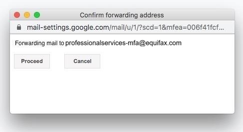 A screenshot of the Confirm forwarding address dialog.