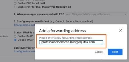 A screenshot that shows an email address entered in the corresponding field in Gmail.