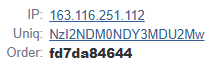 Screenshot that shows the IP address, unique identifier, and order number from a search result in Command.